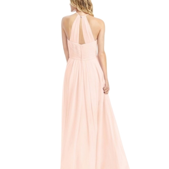 Levkoff pale Blush pink Strappy bodice chiffon halter neck flowy long gown sz 8 - Picture 9 of 14